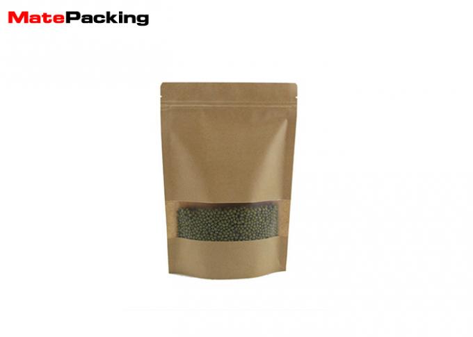 Custom Printing Reusable Kraft Paper Food Bags Zip Lock Stand Up Pouch With Clear Window