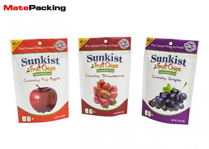 200g Matte Stand Up Pouches , Moisture Proof Foil Stand Up Zip Pouch For Fruit Chips