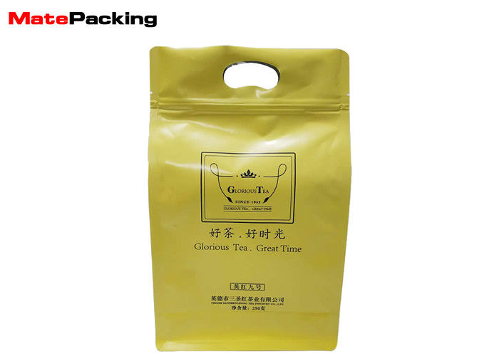 China Zipper Square Bottom Sealing Foil Pouches , Side Gusset Die Cut Handle Aluminum Pouches For Food factory
