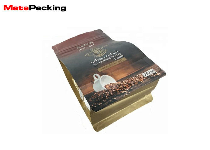 China Matte Moisture Proof Coffee Bean Packaging Bags Pouch Flat Bottom With Valve Quad Sealed factory