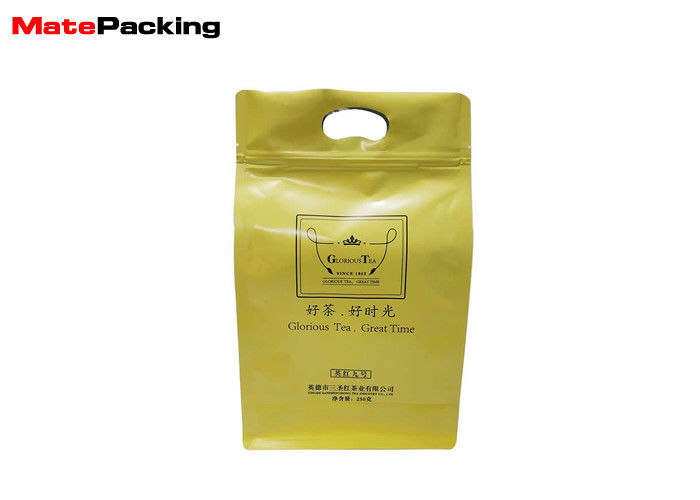 China Resealable Plastic Aluminum Foil Flat Bottom Pouch Bag For Tea With Handle company
