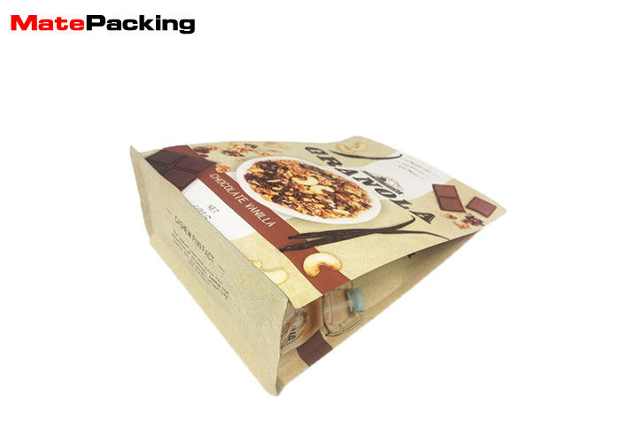 China Flat Bottom Kraft Stand Up Pouches , Gravure Mold Printing Zip Lock Bags For Food factory