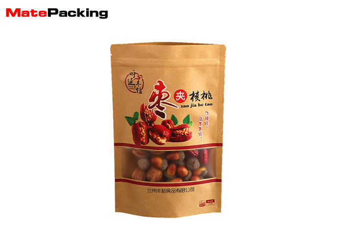 China Food Packaging Flat Brown Kraft Paper Bags Recyclable Gravure Printing With Window company
