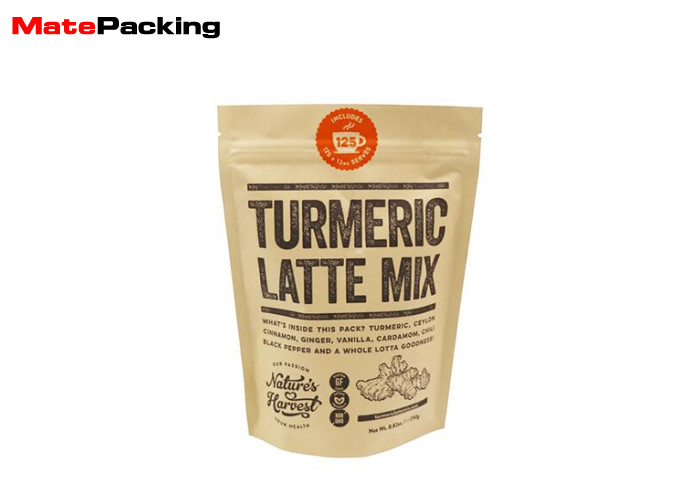 Gravure Printing Kraft Paper Food Bags Stand Up Pouches Foil Lined With Zipper Lock