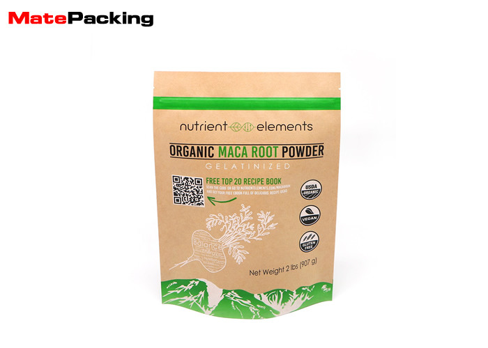 Biodegradable Kraft Paper Stand Up Bags , Coffee Packaging Bags With Zipper