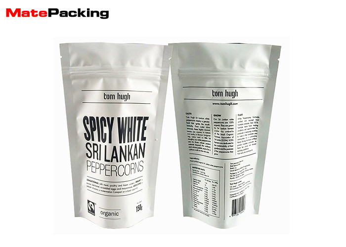 150g Matte Printing Foil Food Pouches Aluminum Foil Stand Up Ziplock Peppercorn Bags