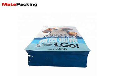 Flat Bottom Pet Food Packaging Bags Glossy Printing 2.5KG With Zipper Top