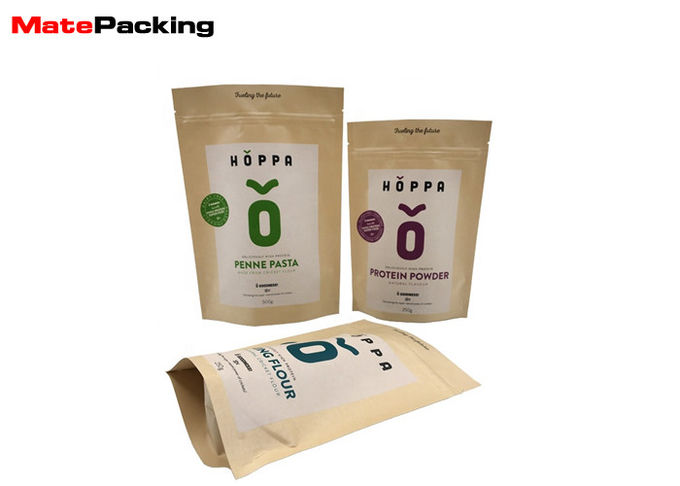 Food Grade Kraft Paper Food Bags Flat Bottom Pouch For Snack Package