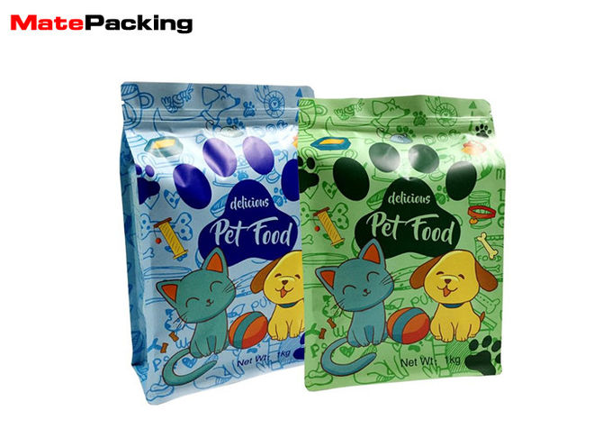 Matte Colorful Printing Dry Food Packaging Bags , Flat Bottom Pet Dog Treat Bag With Zipper
